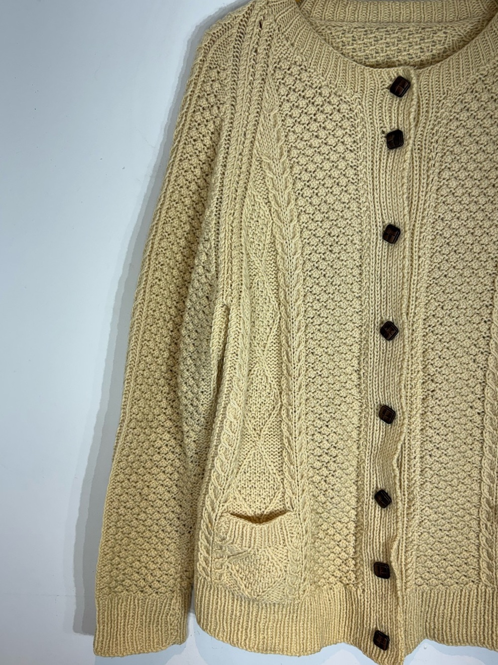 Vintage Wool Fisherman Cable Knit Cardigan Sweater XL Cream - Picture 3 of 10